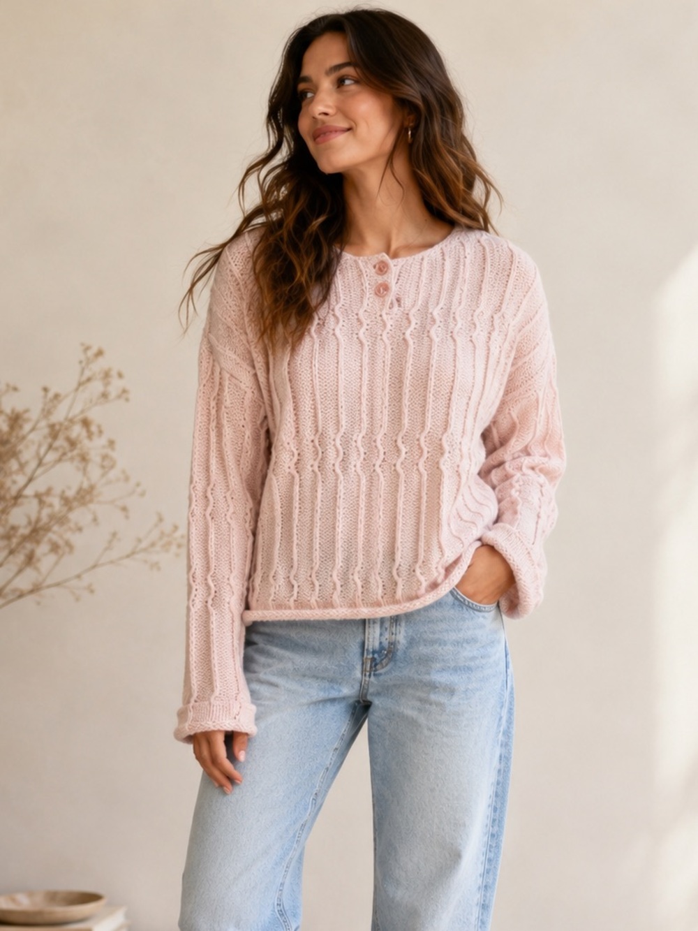 Vintage Limited Angora Wool Cable Knit Sweater Pink Made USA Medium